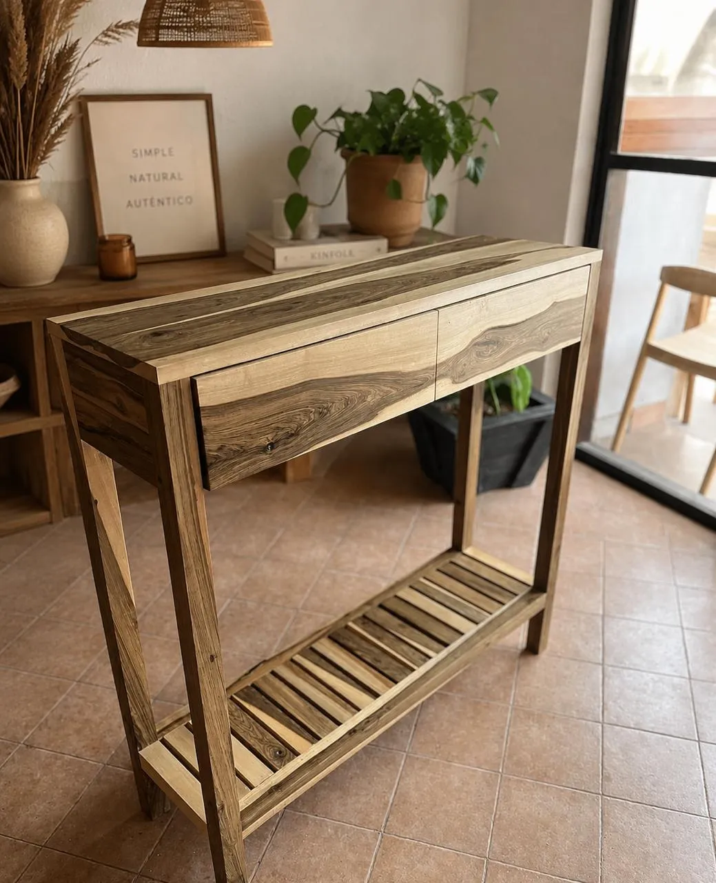 Biblioteca de madera artesanal para interior modelo 4